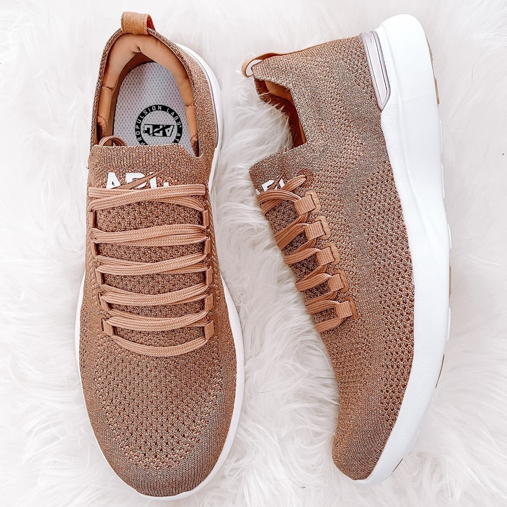 APL Tan and White Athletic Shoes Sleek Knit Design